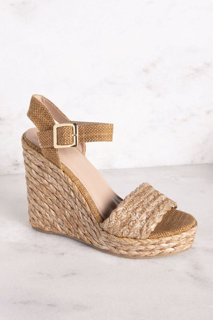 Nia Clear Raffia Wedge Heels