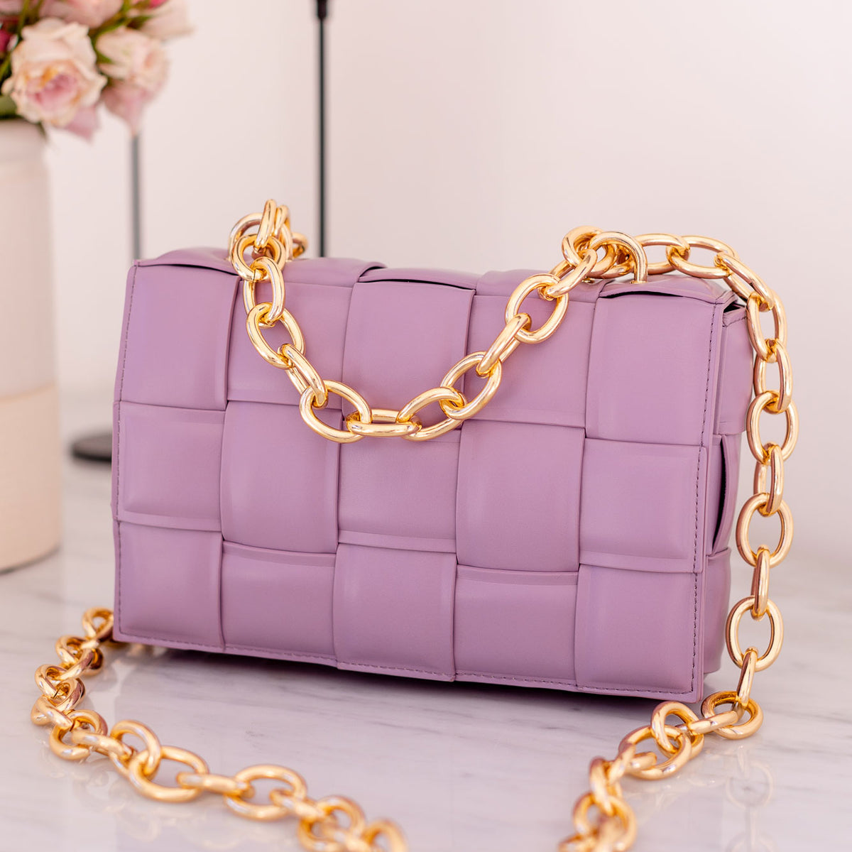 Quilted Lavender Dual Strap Crossbody Bag