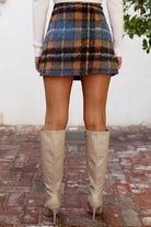 Blue Plaid Slit Skirt