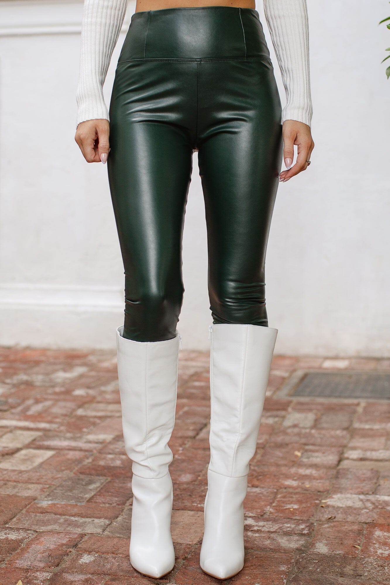 Shop Priceless Zephyr Hunter Green Vegan Leather Leggings