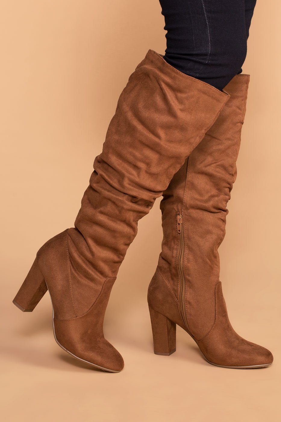 Priceless | Chestnut | Suede Knee High Boots | Womens