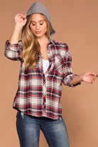 Red Plaid Detachable Hoodie Top