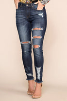 Mid-Rise Distressed Skinny Jeans Dark Wash