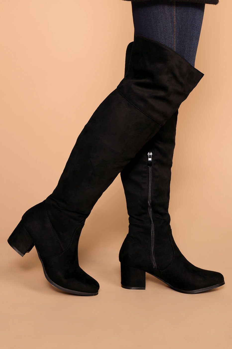 Dublin Black Block Heel Over The Knee Boots | Shop Priceless