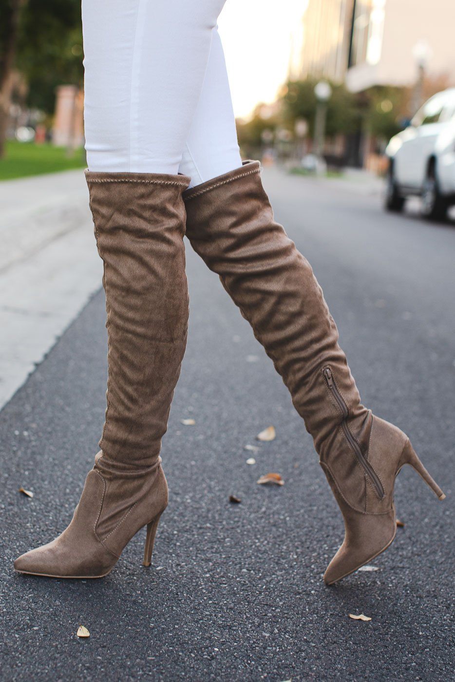 Taupe suede knee outlet high boots