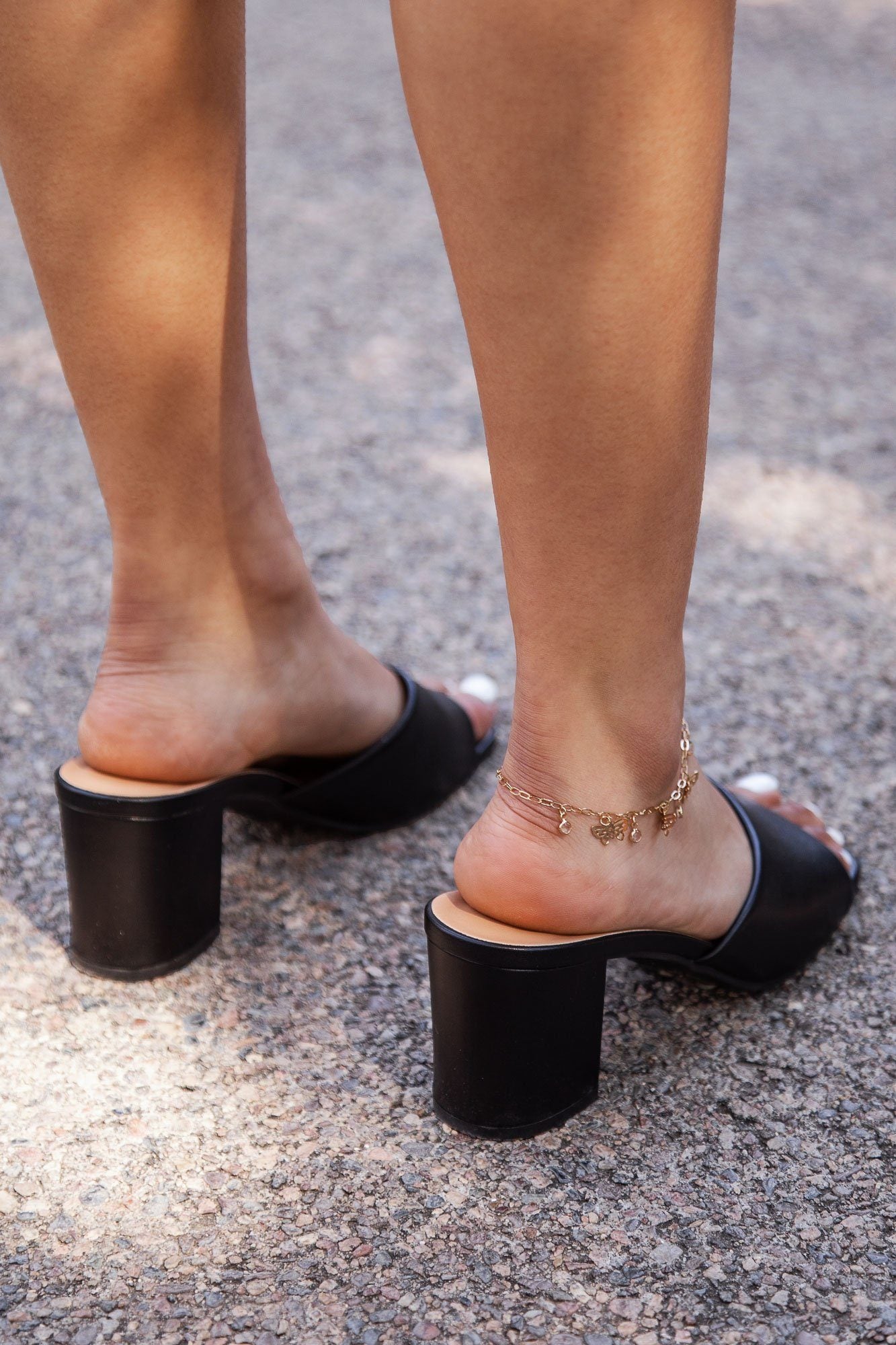 Black slide on outlet heels