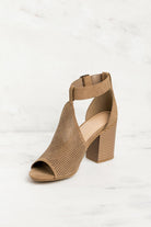 Taupe Peep Toe Heels with Cutout Details