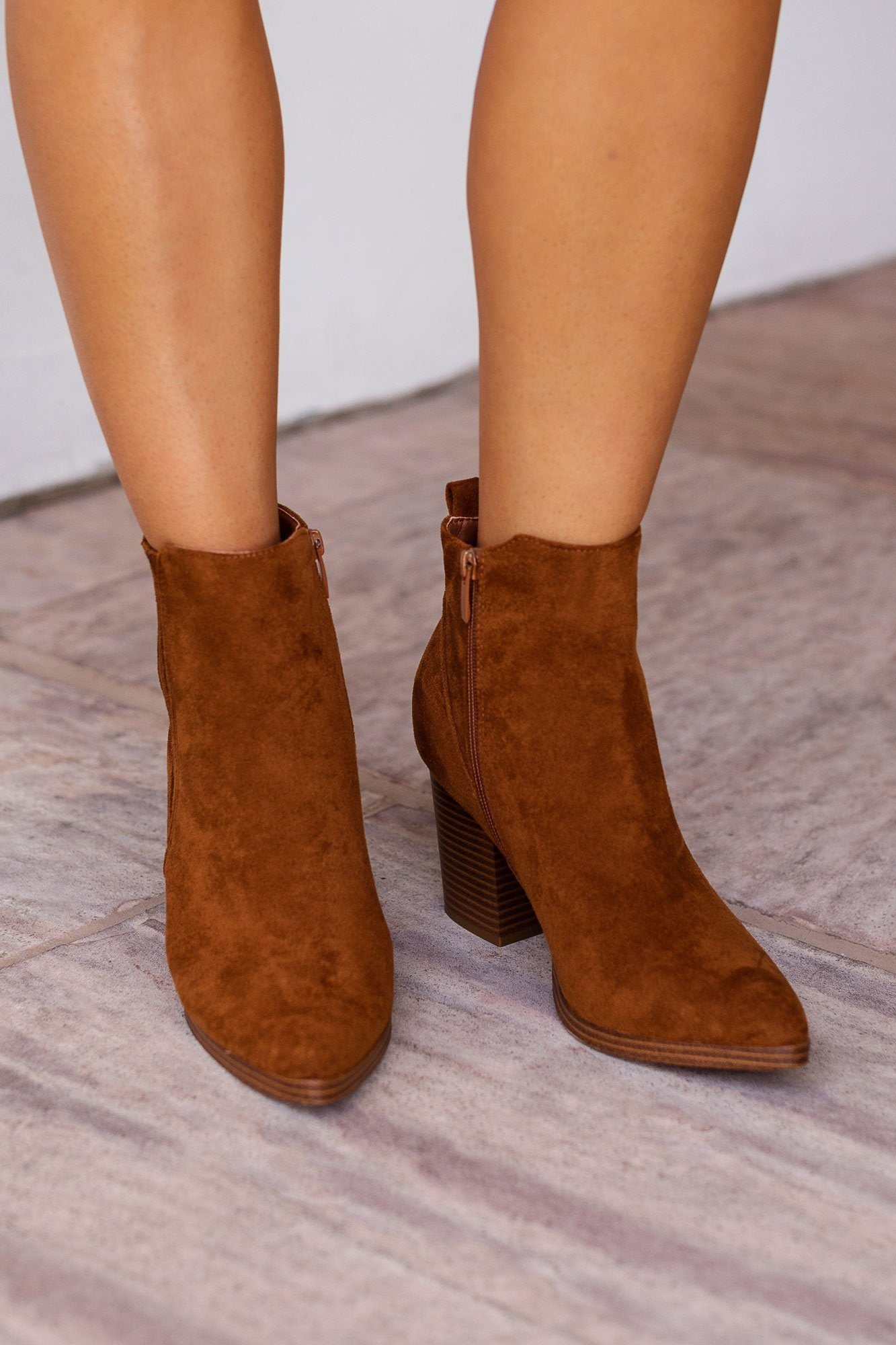 Tan booties block outlet heel