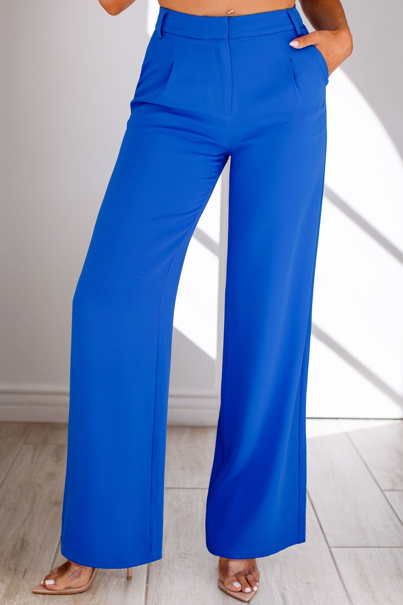 Women Royal Blue Pleated Straight Pants