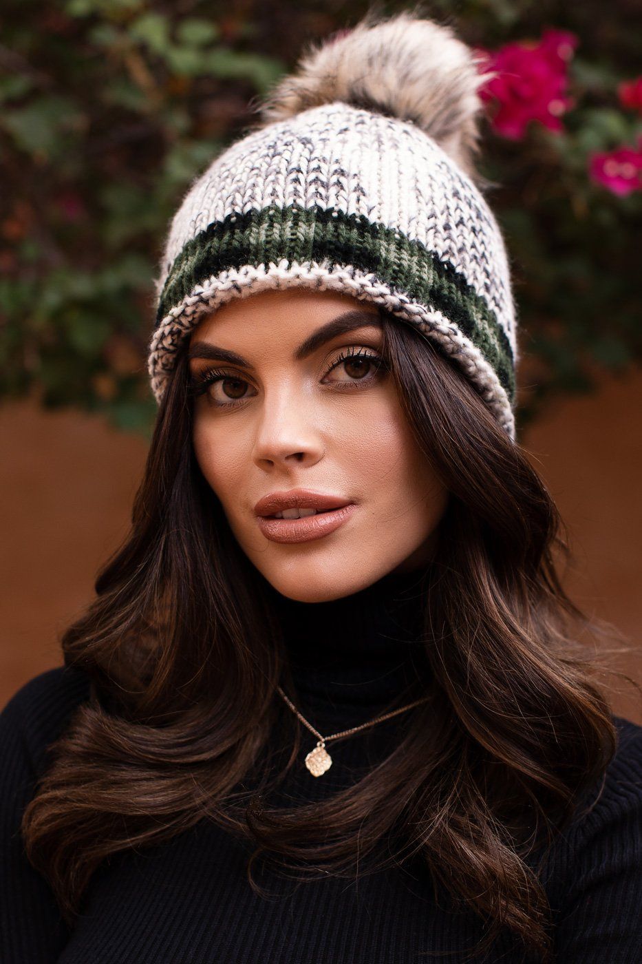 Green Stripe Knit Beanie