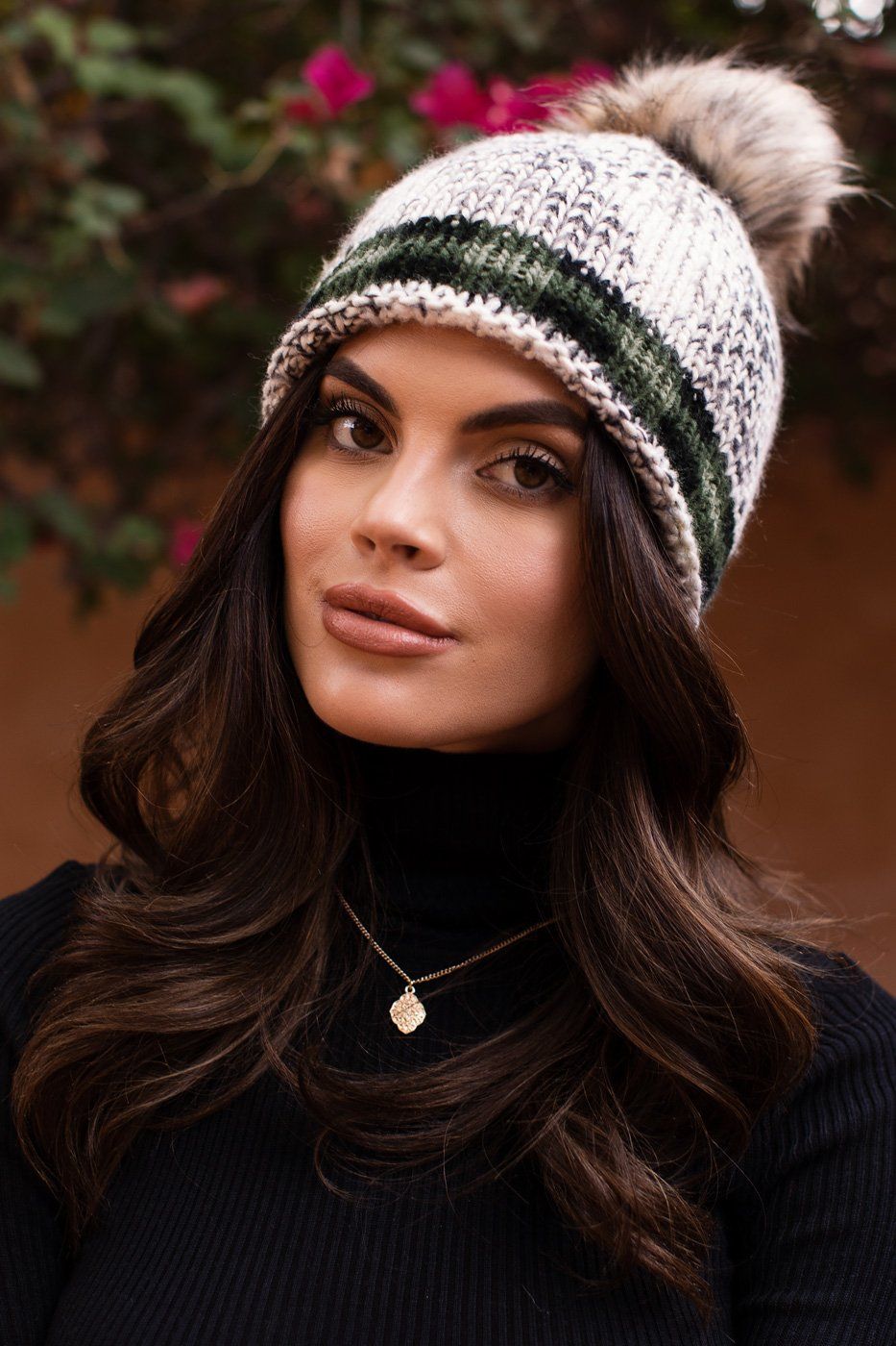 Green Stripe Knit Beanie