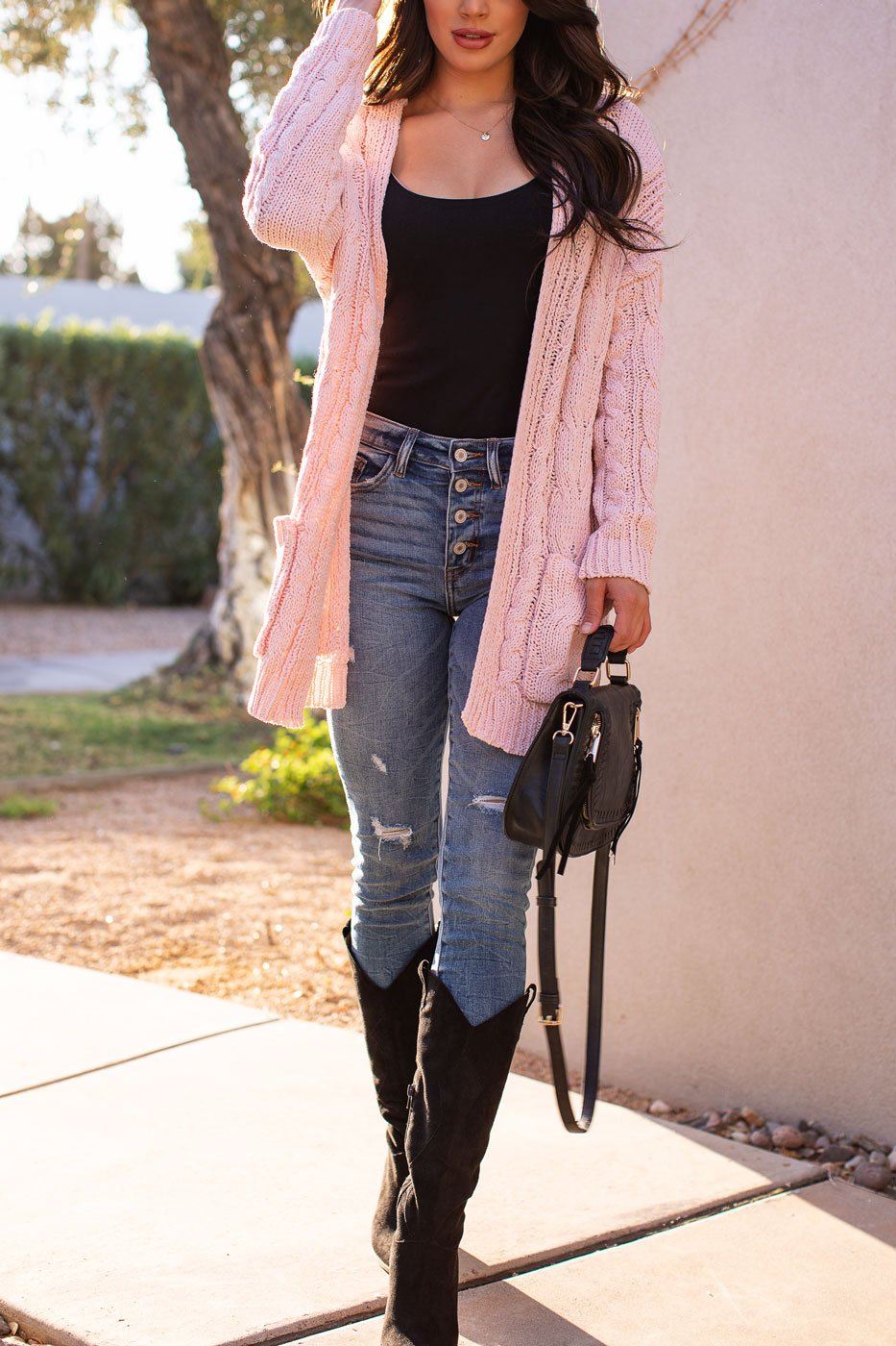 Serene Blush Cable Knit Cardigan