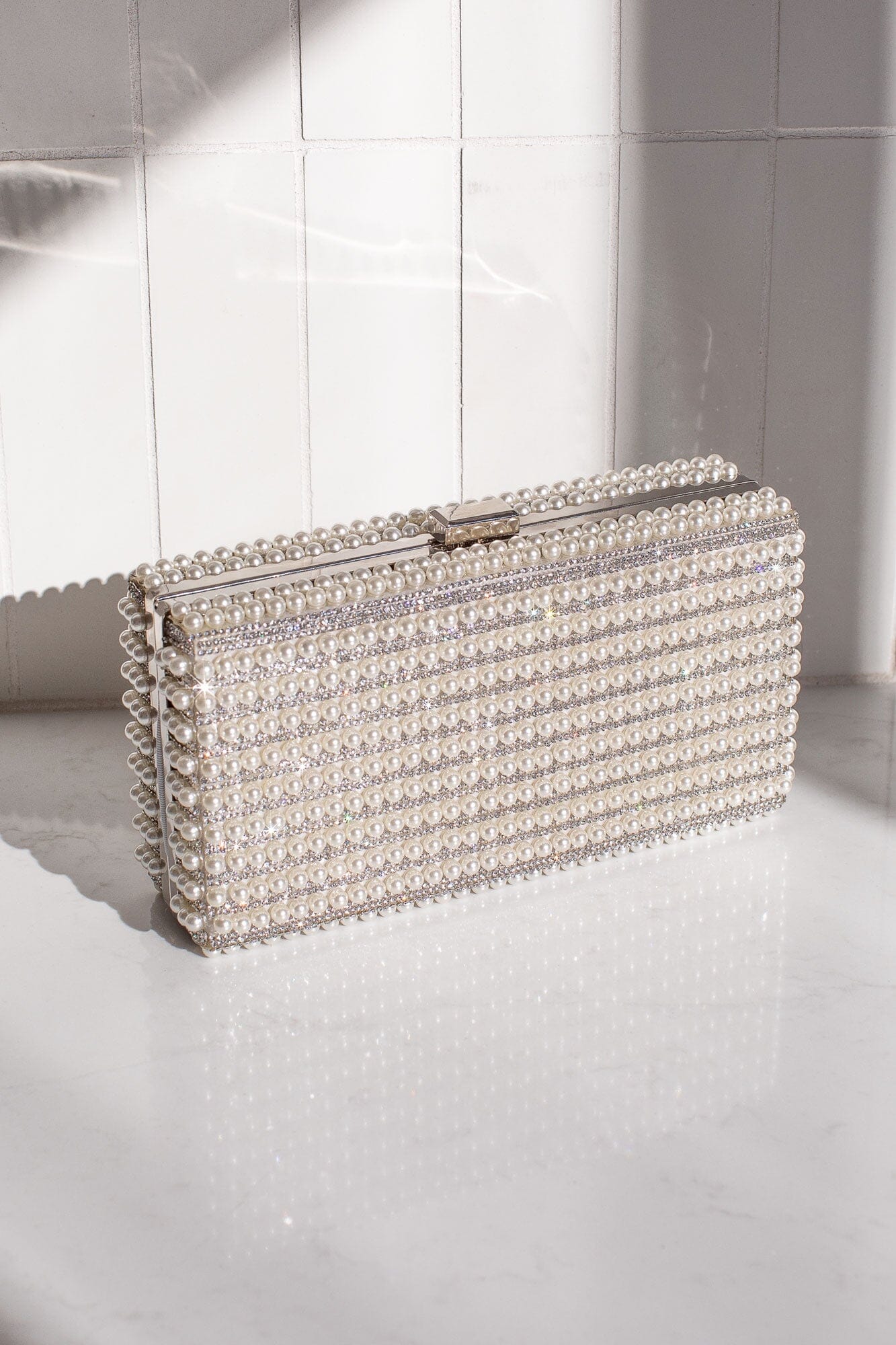 Silver best sale crystal clutch