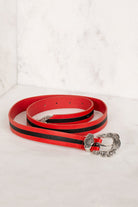 Black and Red Silver Buckle Belt