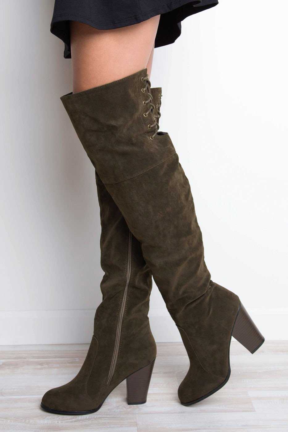 Locklyn Suede Knee High Boots Olive