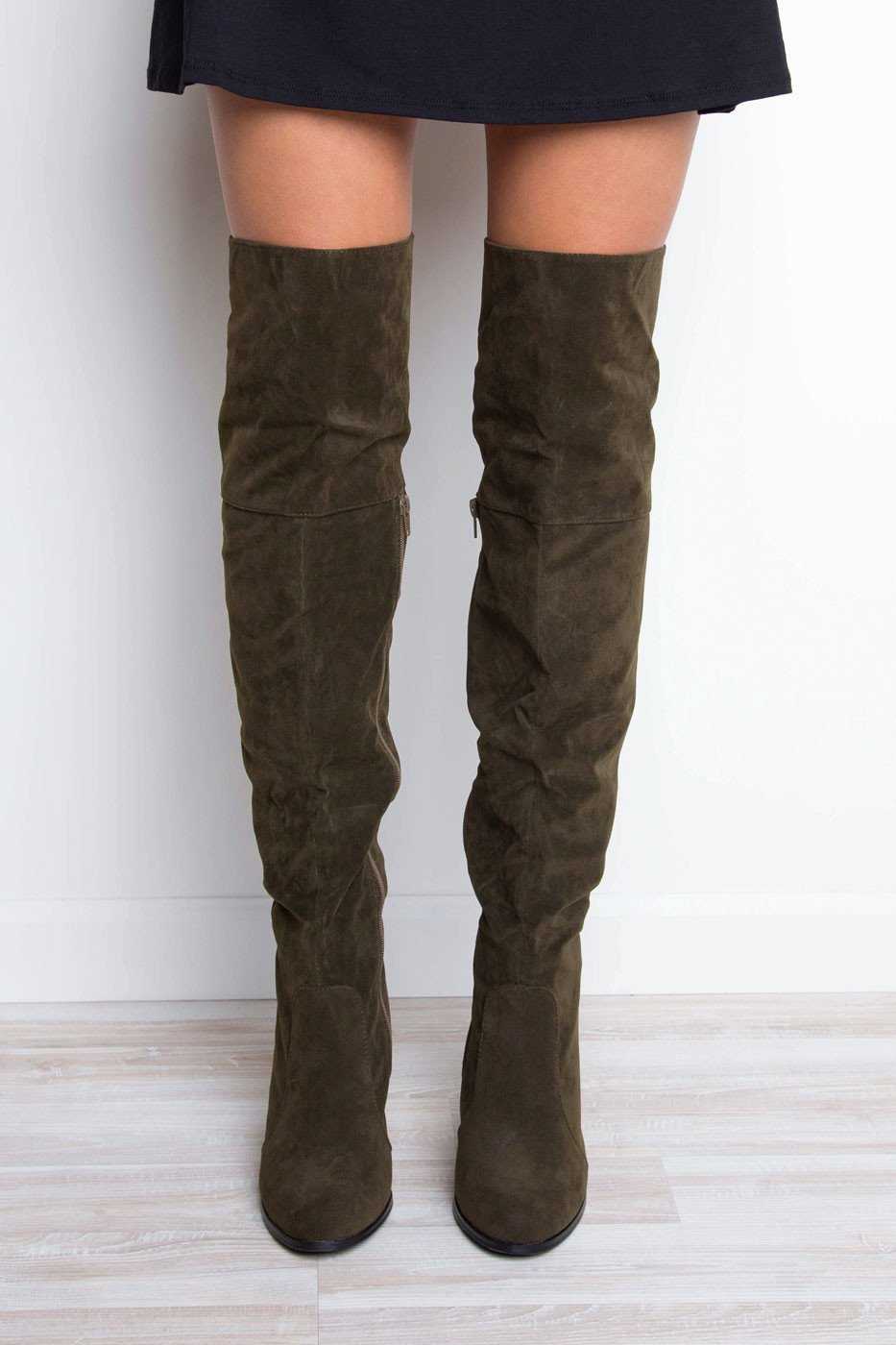 Boots - Locklyn Suede Knee High Boots - Olive