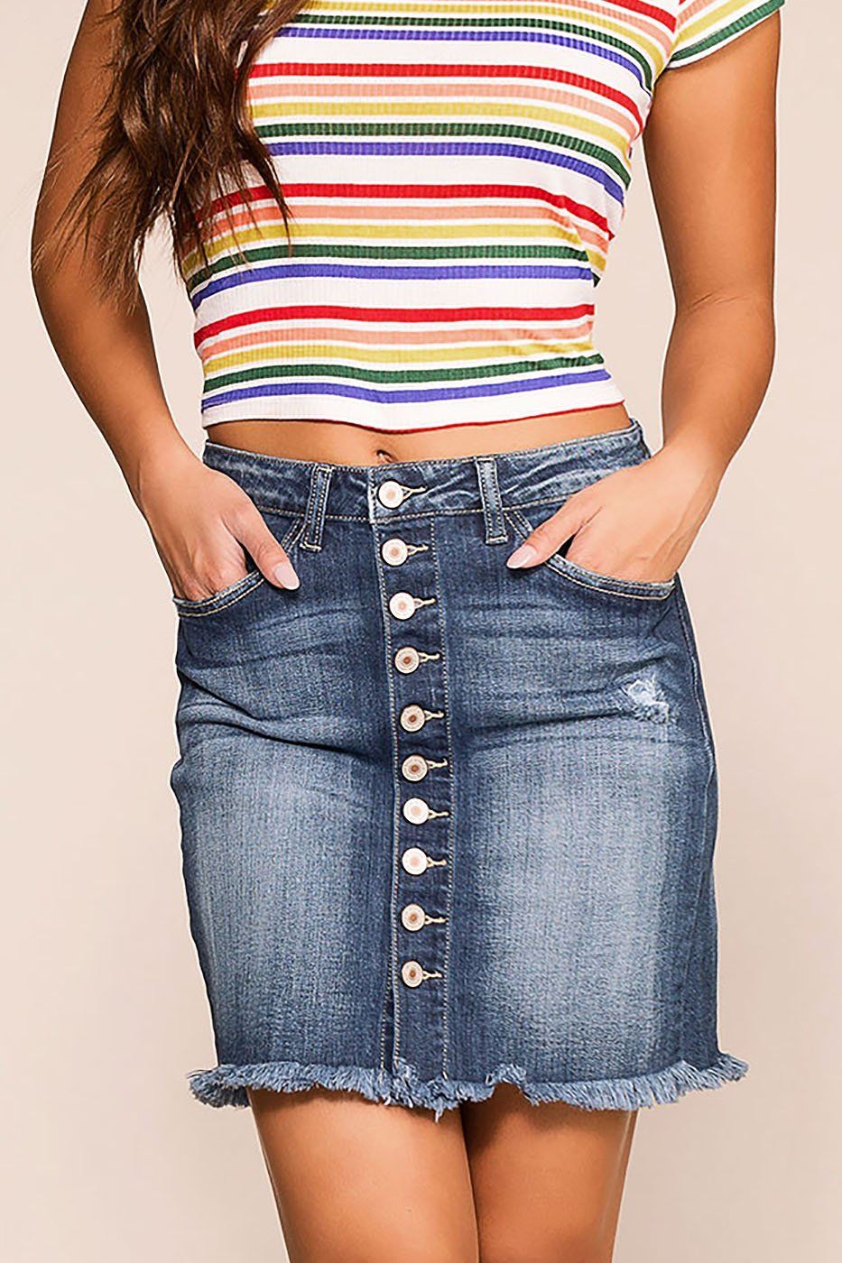 Backpacker Buttoned Distressed Denim Skirt | Shop Priceless