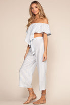 Pants - On My Way To Rio Striped High Waist Culottes - Blue