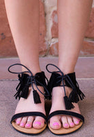 Sandals - Fia Fringe Sandals - Black