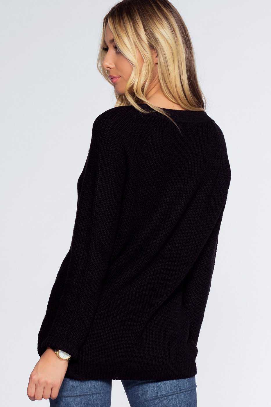 Sweaters - Elsa Lace Up Sweater - Black