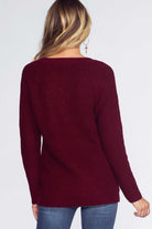 Sweaters - Elsa Lace Up Sweater - Burgundy