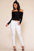 Black Off The Shoulder Ribbed Top with Lettuce Hem